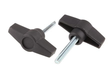 RS PRO Black Thermoplastic Male Wing Clamping Knob, Threaded Stud - pack size 10 units
