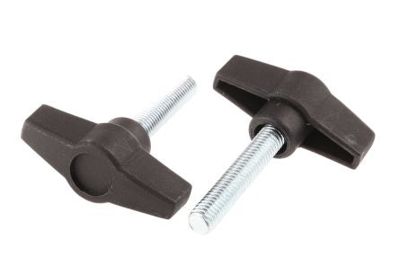 RS PRO Black Thermoplastic Male Wing Clamping Knob, Threaded Stud - pack size 10 units
