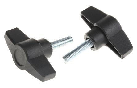 RS PRO Black Thermoplastic Wing Clamping Knob, Threaded Stud - pack size 10 units