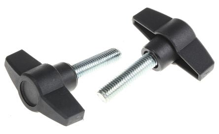 RS PRO Black Thermoplastic Male Wing Clamping Knob, Threaded Stud - pack size 10 units