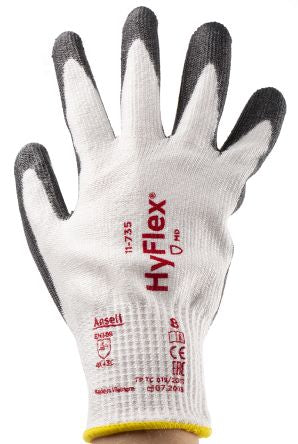 Ansell HyFlex 11-735 White Nylon Work Gloves, Size 8, Polyurethane Coating