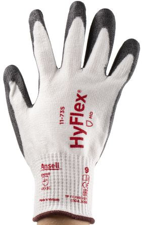Ansell HyFlex 11-735 White Nylon Work Gloves, Size 9, Polyurethane Coating