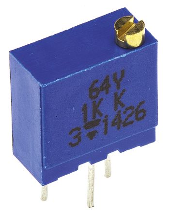 1 kΩ, Through Hole Trimmer Potentiometer, Pin 0.5 W Top Adjust Vishay, 64Y - pack size 200 units