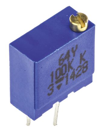 100 kΩ, Through Hole Trimmer Potentiometer, Pin 0.5 W Top Adjust Vishay, 64Y - pack size 200 units