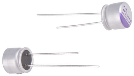 Panasonic 68 μF Through Hole Polymer Capacitor, 32V dc - pack size 200 units
