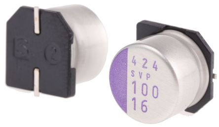 Panasonic 100 μF Surface Polymer Capacitor, 16V dc - pack size 500 units