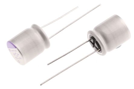 Panasonic 1.5 mF Through Hole Polymer Capacitor, 6.3V dc - pack size 200 units