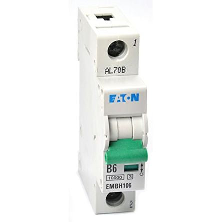 Eaton MEM Shield EMBH Miniature Circuit Breaker, 1-Pole, 6A, Type B, 240V ac AC, 48 V dc DC, 10 kA Breaking Capacity