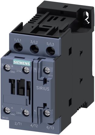 Siemens 3RT2 Contactor, 125V Coil, 3-Pole, 9 A, 4 kW 125V, 3 NO, 690V ac