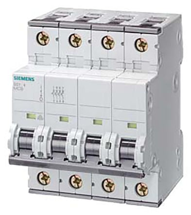Siemens SENTRON 5SY4 Miniature Circuit Breaker, 4-Pole, 1A, Type C, 400V ac AC, 72 V dc DC, 10 kA Breaking Capacity