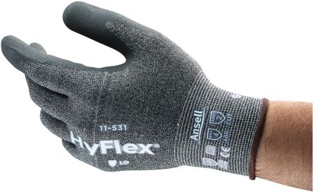 Ansell HyFlex 11-531 Grey Nylon Work Gloves, Size 10, Nitrile Coating