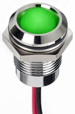 RS PRO Green Panel Mount Indicator, 12V dc, Lead Wire Termination, IP67