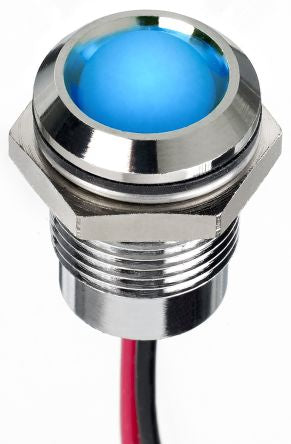 RS PRO Blue Panel Mount Indicator, 12V dc, Lead Wire Termination, IP67
