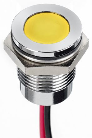 RS PRO Yellow Panel Mount Indicator, 24V dc, Lead Wire Termination, IP67