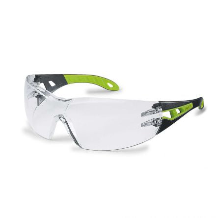 uvex PHEOS Safety Glasses, Scratch Resistant, Anti-Mist, Clear, Green, Black Polycarbonate Lens, Plastic