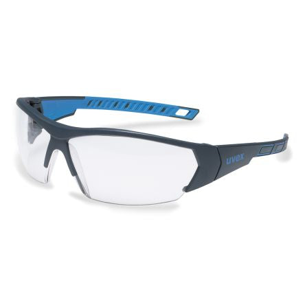 uvex i-Works Safety Glasses, Anti-Mist, Scratch Resistant, Clear, Anthracite Blue Polycarbonate Lens, Plastic