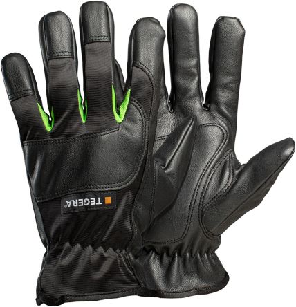Tegera TEGERA Black, Green Synthetic Leather Work Gloves, Size 9 - pack size 6 units