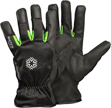Tegera TEGERA Black, Green Synthetic Leather Work Gloves, Size 9 - pack size 6 units