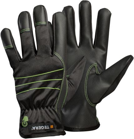 Tegera TEGERA Black, Green Synthetic Leather Work Gloves, Size 11 - pack size 6 units