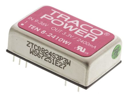 TRACOPOWER TEN 8WI DC/DC-Wandler 8W 24 V dc IN, 3.3V dc OUT / 2.4A Durchsteckmontage 1.5kV dc isoliert