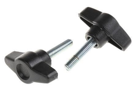 RS PRO Black Thermoplastic Male Wing Clamping Knob, Threaded Stud - pack size 10 units