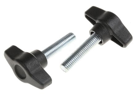 RS PRO Black Thermoplastic Wing Clamping Knob, Threaded Stud - pack size 10 units