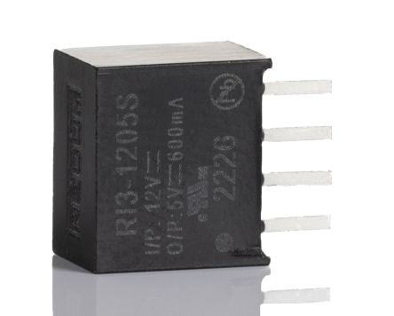 Recom RI3 DC/DC Converter, 5V/ 660 mA, 12V Input 3 W, Through Hole, 85 °C Max Temp -40 °C Min Temp, 4-Pin SIP