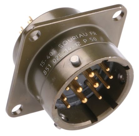 Souriau Sunbank by Eaton, 851, Copper Alloy Straight 12 Way Panel Mount MIL Spec Circular Connector Female, Male