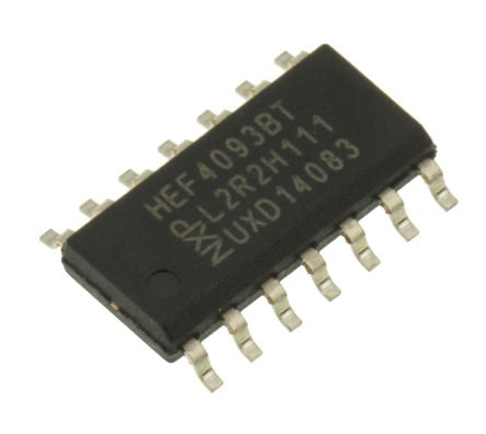 Nexperia HEF4093BT,652, 4 2-Input NAND Schmitt Trigger Input Logic Gate, 14-Pin SOIC - pack size 57 units