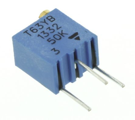 50 kΩ, Through Hole Trimmer Potentiometer, Pin 0.25 W Top Adjust Vishay, T63 - pack size 50 units