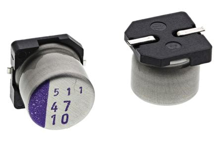 Panasonic 47 μF Surface Polymer Capacitor, 10V dc - pack size 1000 units