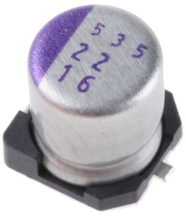 Panasonic 22 μF Surface Polymer Capacitor, 16V dc - pack size 1500 units