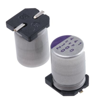 Panasonic 100 μF Surface Polymer Capacitor, 20V dc - pack size 400 units