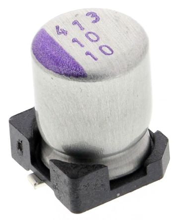 Panasonic 10 μF Surface Polymer Capacitor, 10V dc - pack size 2000 units
