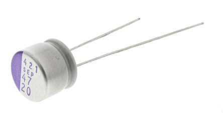 Panasonic 47 μF Through Hole Polymer Capacitor, 20V dc - pack size 200 units