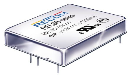 Recom REC30 DC/DC Converter, 12V dc/ 2.5 A, 24V dc Input, 18V Input 30 W, Through Hole, 85 °C Max Temp -40 °C Min Temp,