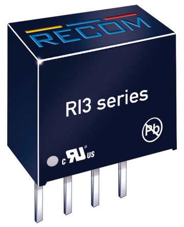 Recom RI3 DC/DC Converter, 12V dc/ 250 mA, 12V dc Input 3 W, Through Hole, 85 °C Max Temp -40 °C Min Temp, 4-Pin SIP