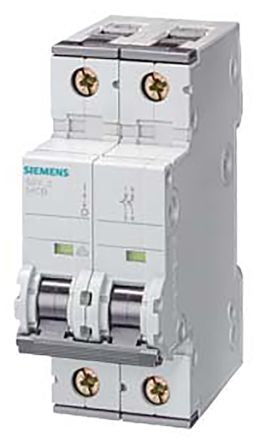 Siemens SENTRON 5SY4 Miniature Circuit Breaker, 2-Pole, 63A, Type C, 400V ac AC, 72 V dc DC, 10 kA Breaking Capacity