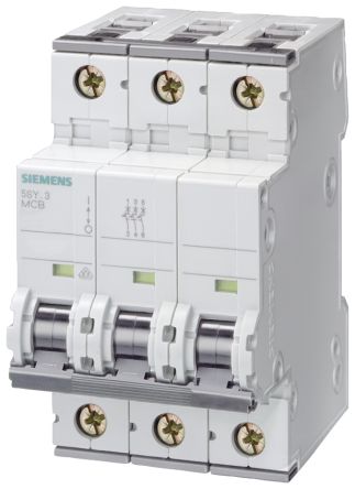 Siemens SENTRON 5SY4 Miniature Circuit Breaker, 3-Pole, 1A, Type D, 400V ac AC, 60 V dc DC, 10 kA Breaking Capacity