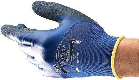 Ansell HyFlex 11-925 Blue Nylon, Spandex Work Gloves, Size 8, Nitrile Coating
