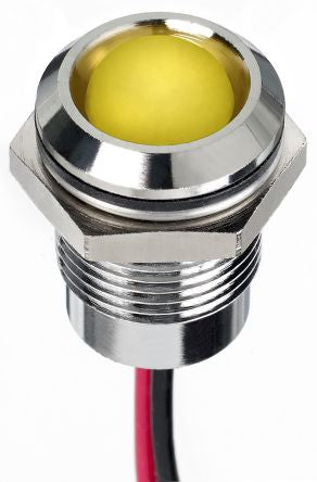 RS PRO Yellow Panel Mount Indicator, 24V dc, Lead Wire Termination, IP67