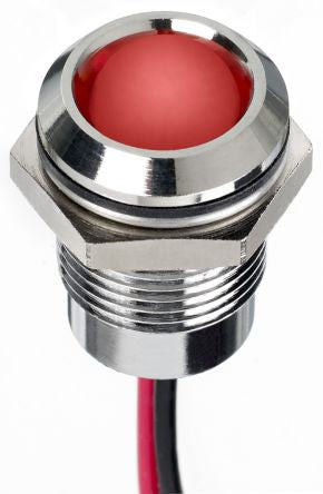RS PRO Red Panel Mount Indicator, 220V ac, Lead Wire Termination, IP67