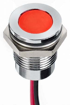 RS PRO Red Panel Mount Indicator, 12V dc, Lead Wire Termination, IP67