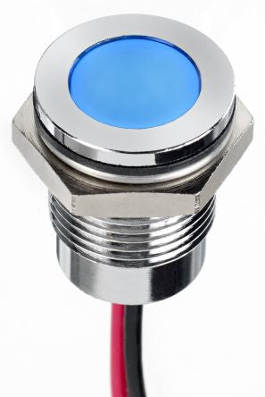 RS PRO Blue Panel Mount Indicator, 12V dc, Lead Wire Termination, IP67