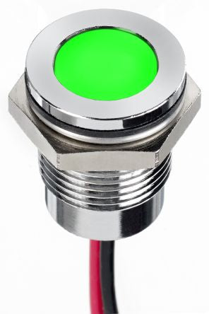 RS PRO Green Panel Mount Indicator, 220V ac, Lead Wire Termination, IP67