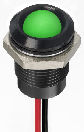 RS PRO Green Panel Mount Indicator, 1.8V dc, 3.3 V dc, Lead Wire Termination, IP67
