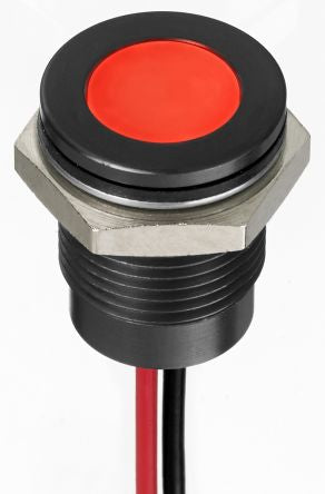 RS PRO Red Panel Mount Indicator, 24V dc, Lead Wire Termination, IP67