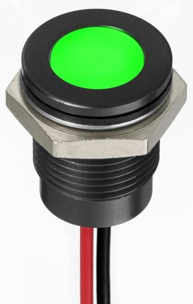 RS PRO Green Panel Mount Indicator, 24V dc, Lead Wire Termination, IP67