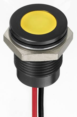 RS PRO Yellow Panel Mount Indicator, 24V dc, Lead Wire Termination, IP67