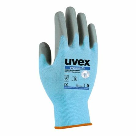 uvex Phynomic C3 Blue Elastane Work Gloves, Size 8, Aqua Polymer Foam Coating